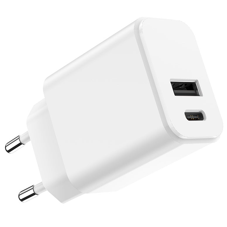 Cargador de red Setty, 20W, 3A, 1 x USB-A - 1 x USB-C, Blanco