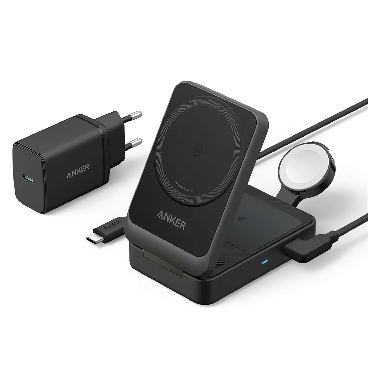 Cargador de Red Inalámbrico Anker MagGo 3en1, 15W, 1.67A, Negro B2557311