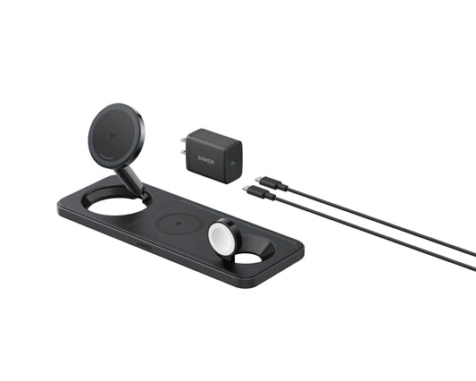 Cargador de Red Inalámbrico Anker MagGo 3in1, 15W, 1.67A, Negro B25M1311