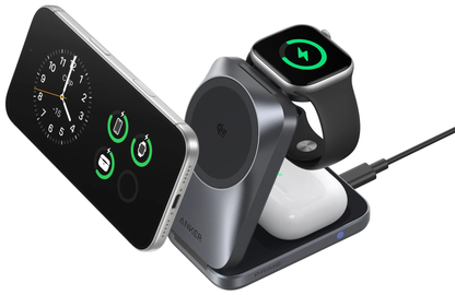 Cargador de Red Inalámbrico Anker Prime MagGo 3en1, 25W, Negro A25N1