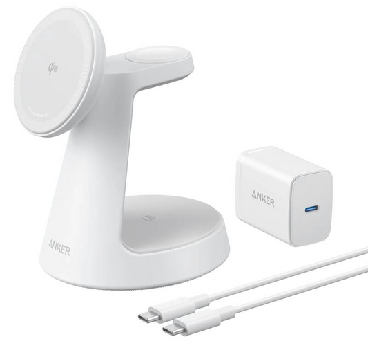 Cargador de Red Inalámbrico Anker MagGo 3en1, 15W, 1.67A, Blanco B25M4G21