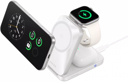 Cargador de Red Inalámbrico Anker Prime MagGo 3en1, 25W, Blanco B25N1G21