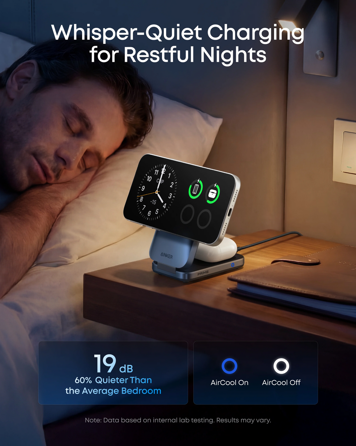 Cargador de Red Inalámbrico Anker Prime MagGo 3en1, 25W, Negro A25N1