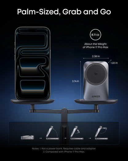 Cargador de Red Inalámbrico Anker Prime MagGo 3en1, 25W, Negro A25N1