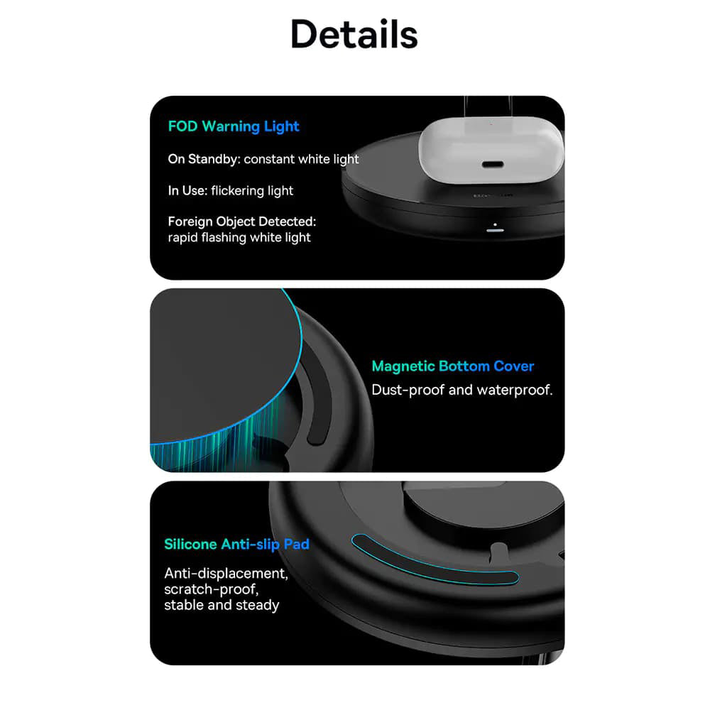 Cargador de Red Inalámbrico Baseus Swan 3en1, 20W, 1.67A, P10221302113-Z1