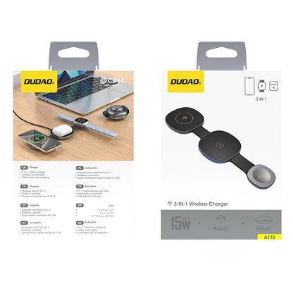 Cargador de Red Inalámbrico Dudao A11S 3en1, 15W, Negro