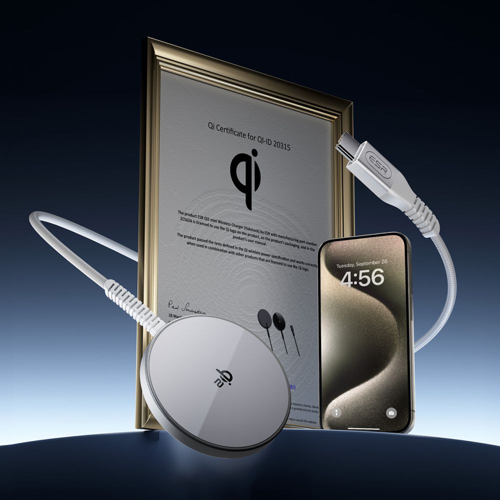 Cargador de Red Inalámbrico ESR HaloLock, 15W, 1.67A, Plateado