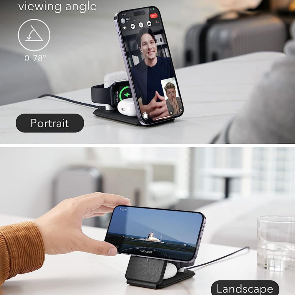 ESR Travel 3in1 Wireless Network Charger, 15W, 1.67A, Black