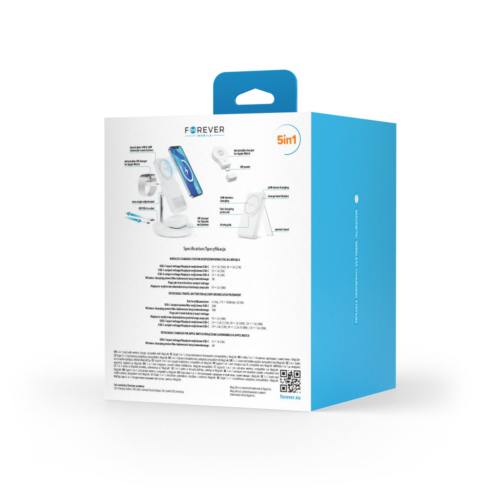Cargador de Red Inalámbrico Forever MACS-100 5in1, 20W, 3A, 1 x USB-A, Blanco