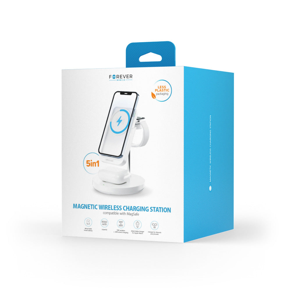 Cargador de Red Inalámbrico Forever MACS-100 5in1, 20W, 3A, 1 x USB-A, Blanco