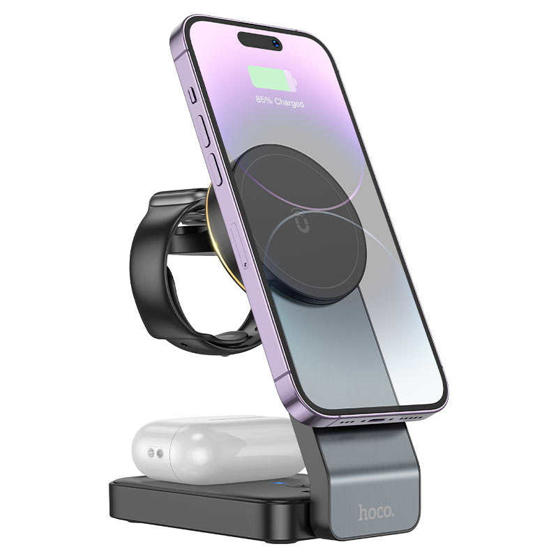 Cargador de Red Inalámbrico HOCO CQ3 3en1, 15W, 1.67A, Negro