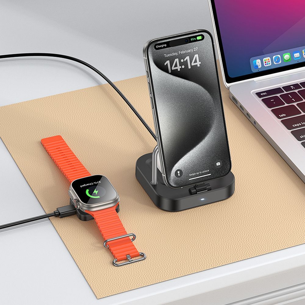 HOCO CQ16A 3in1 Wireless Network Charger, 15W, 1.67A, Black