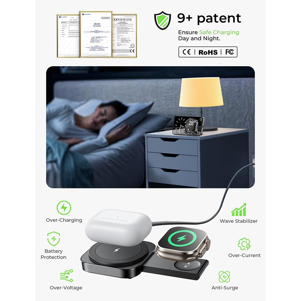 Cargador de Red Inalámbrico Lisen 2en1, 15W, 1.67A, Negro YL0324100013