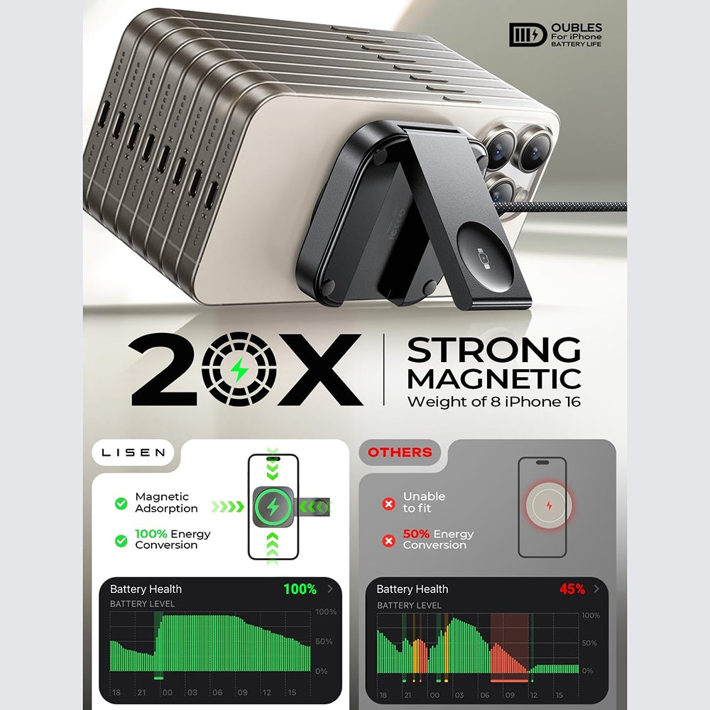 Cargador de Red Inalámbrico Lisen 2en1, 15W, 1.67A, Negro YL0324100013