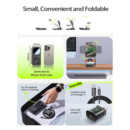 Cargador de Red Inalámbrico Lisen 3en1, 15W, 1.67A, Negro YL0424010003