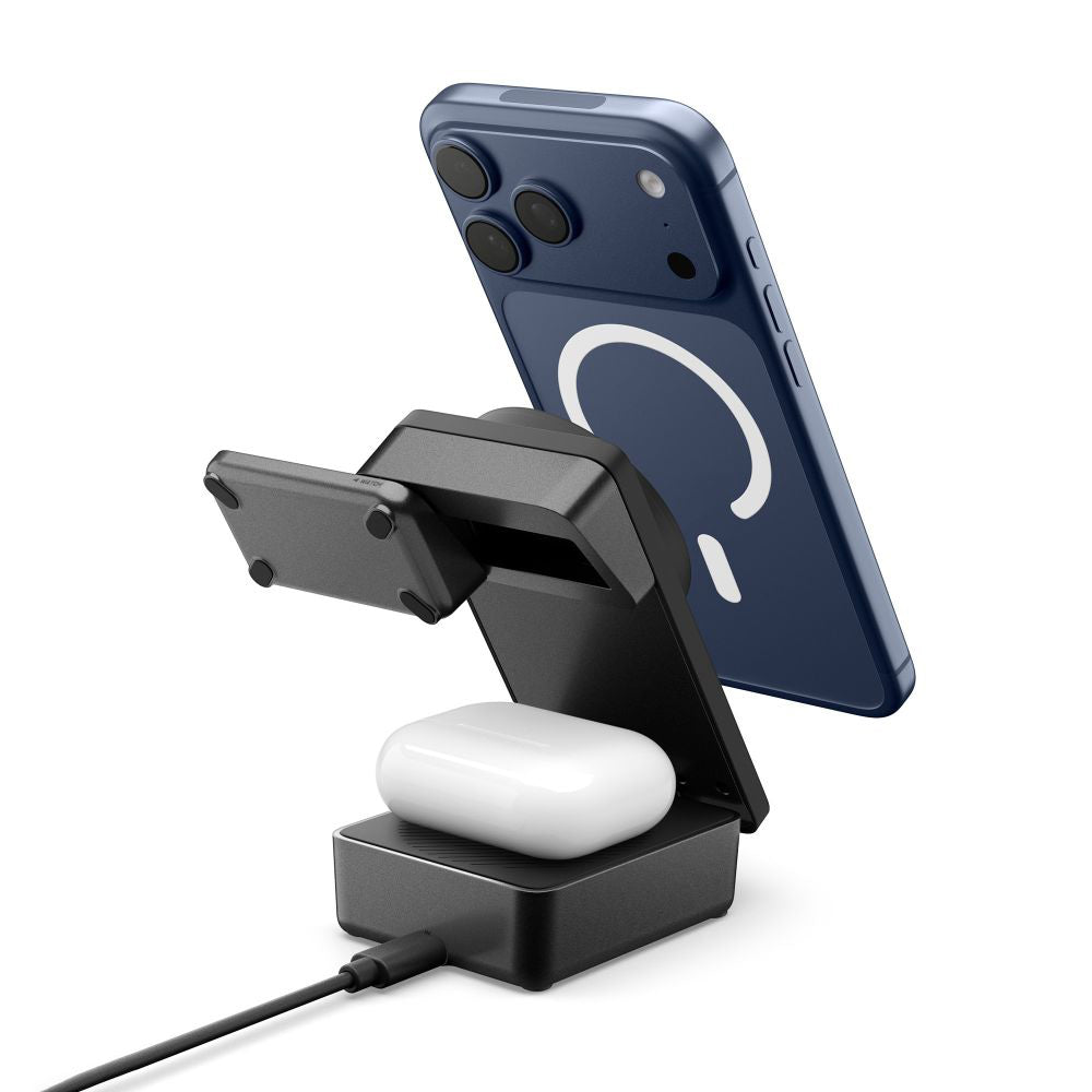 Cargador de Red Inalámbrico Spigen EF323MQ Essential 3in1, 25W, Negro ACH10398