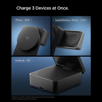 Cargador de Red Inalámbrico Spigen EF323MQ Essential 3in1, 25W, Negro ACH10398