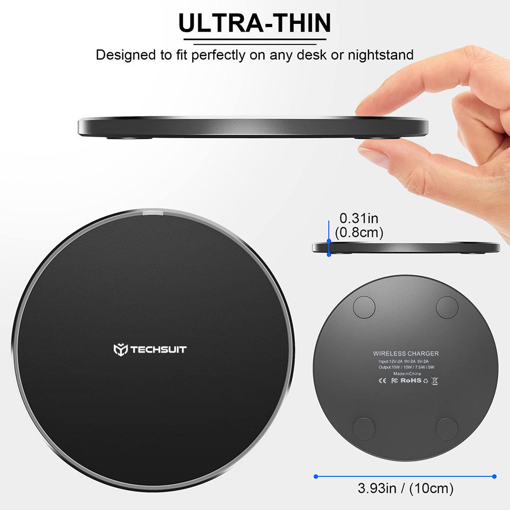 Cargador de Red Inalámbrico Techsuit CHWR031 Premium, 15W, 1.67A, Negro