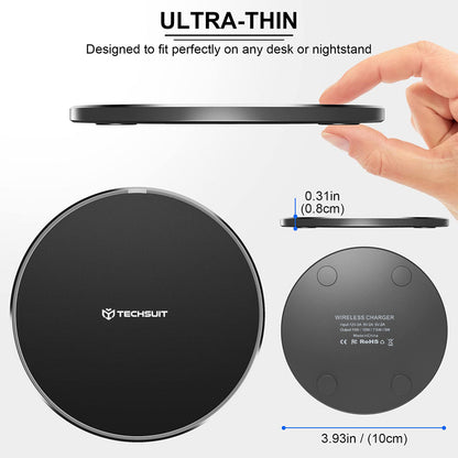 Cargador de Red Inalámbrico Techsuit CHWR031 Premium, 15W, 1.67A, Negro