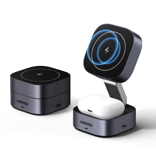 Cargador de Red Inalámbrico UGREEN W526 3en1, 20W, 1.67A, 1 x USB-C, Negro