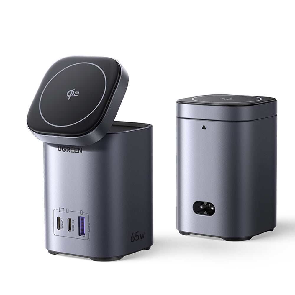 Cargador de Red Inalámbrico UGREEN X555 4in1, 65W, 3.25A, 1 x USB-A - 2 x USB-C, Gris