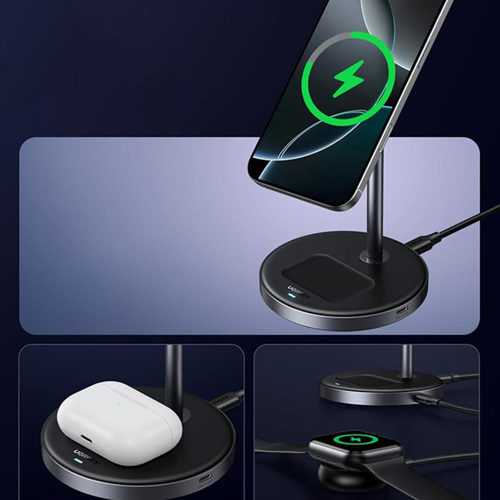 Cargador de Red Inalámbrico UGREEN W710 3en1, 20W, 1.67A, 1 x USB-C, Negro