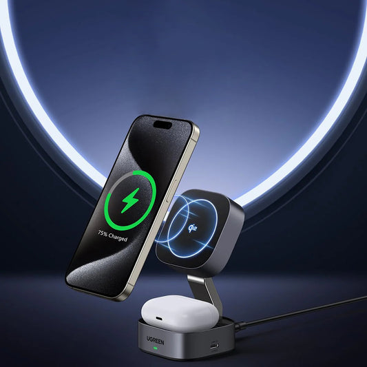 Cargador de Red Inalámbrico UGREEN W702 3en1, 20W, 1.67A, 1 x USB-C, Negro