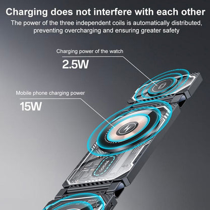 Cargador de Red Inalámbrico Yesido DS25 3en1, 15W, 1.67A, Negro