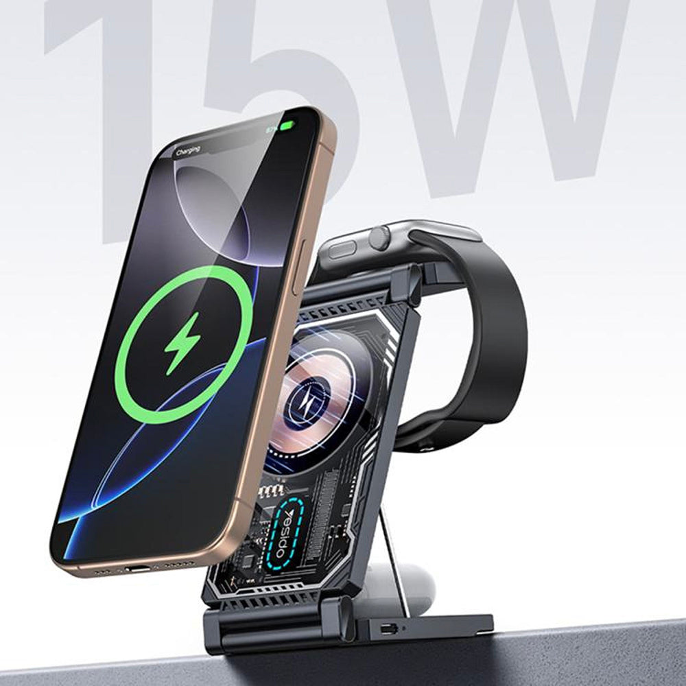 Cargador de Red Inalámbrico Yesido DS25 3en1, 15W, 1.67A, Negro