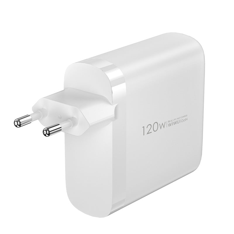 Cargador de red WiWu Wi-U020, 120W, 3A, 1 x USB-A - 3 x USB-C, Blanco 