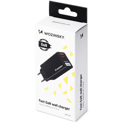 Cargador de red WZK WWCG01, 65W, 3A, 1 x USB-A - 1 x USB-C, Negro 