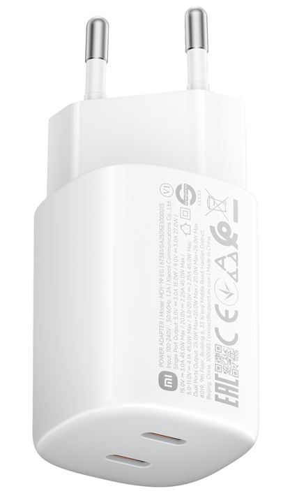 Cargador de red Xiaomi Nano Turbo, 45W, 3A, 2 x USB-C, Blanco BHR087OEU
