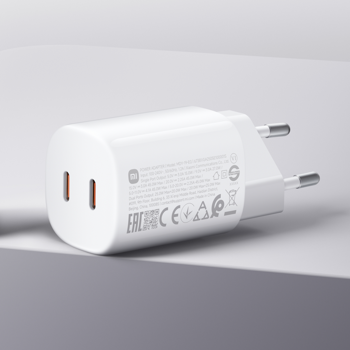 Cargador de red Xiaomi Nano Turbo, 45W, 3A, 2 x USB-C, Blanco BHR087OEU