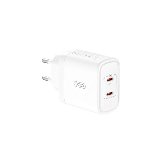 Cargador de red XO Design CE08, 50W, 3A, 2 x USB-C, Blanco