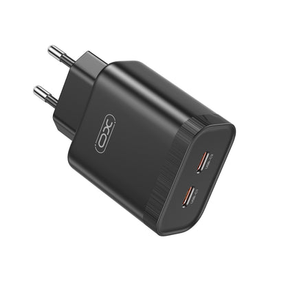 Cargador de red XO Design L105, 35W, 3A, 2 x USB-C, Negro 