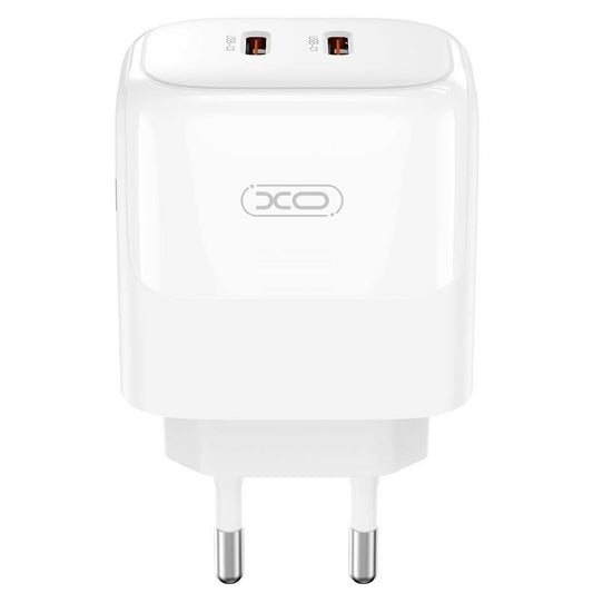 Cargador de red XO Design L140, 35W, 3A, 2 x USB-C, Blanco 