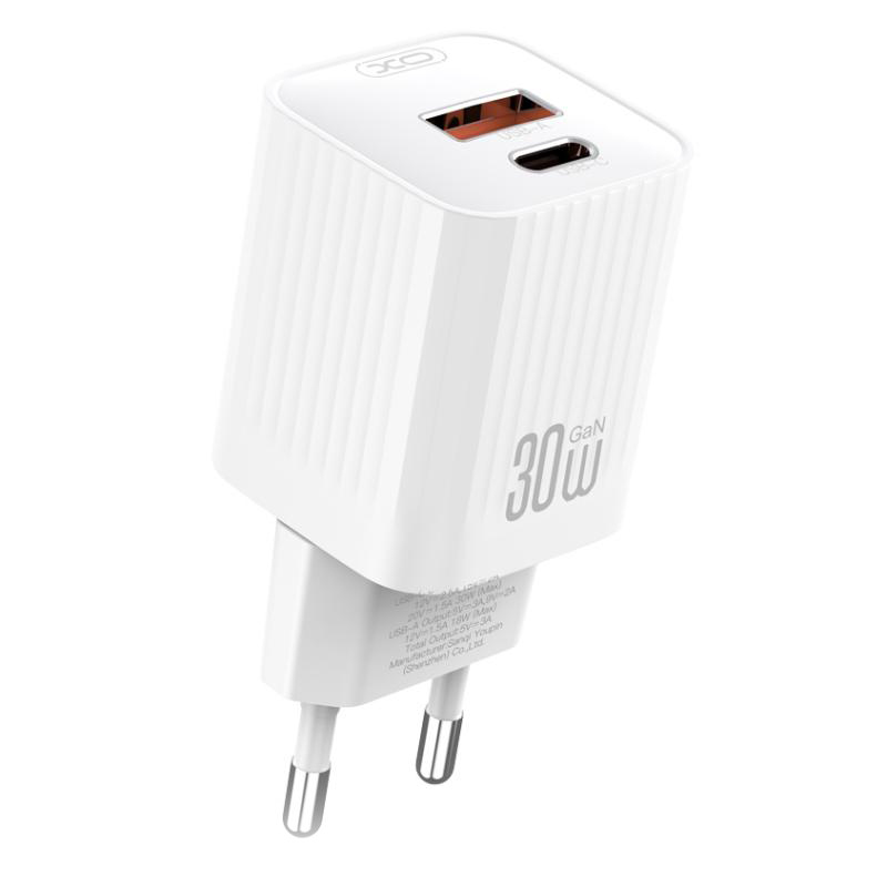 Cargador de Red XO Design L149, 30W, 3A, 1 x USB-A - 1 x USB-C, Blanco