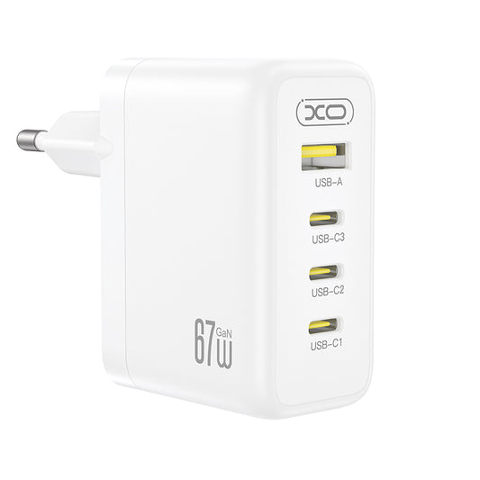 Cargador de Red XO Design CE39, 67W, 3A, 1 x USB-A - 3 x USB-C, Blanco