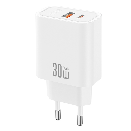 Cargador de Red XO Design CE42, 30W, 3A, 1 x USB-A - 1 x USB-C, Blanco
