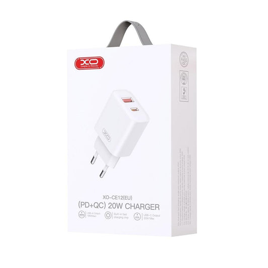 Cargador de Red XO Design BPCE12, 20W, 3A, 1 x USB-A - 1 x USB-C, Blanco
