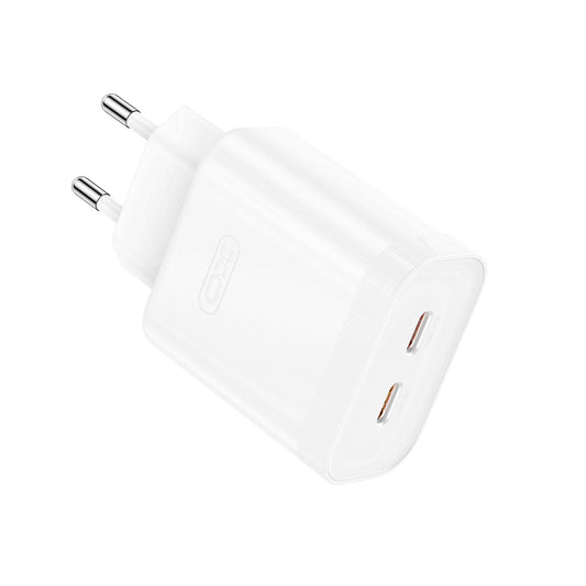 Cargador de red XO Design L105, 35W, 3A, 2 x USB-C, Blanco 