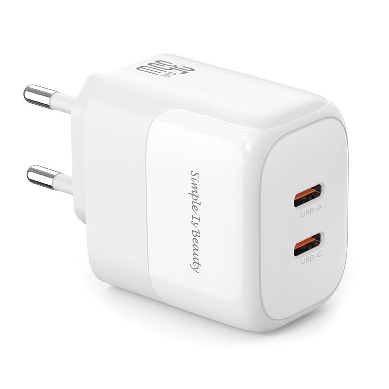 Cargador de red XO Design L140, 35W, 3A, 2 x USB-C, Blanco 