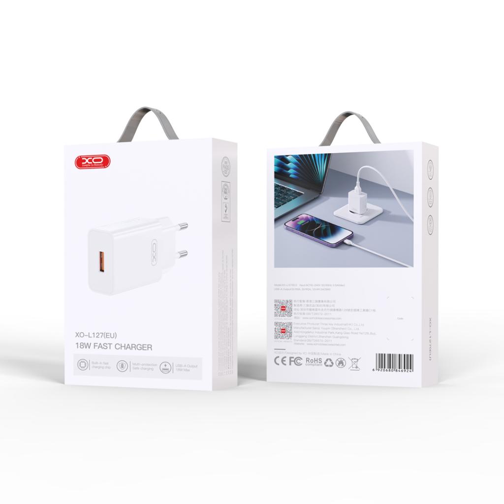 Cargador de Red XO Design L127, 18W, 3A, 1 x USB-A, Blanco