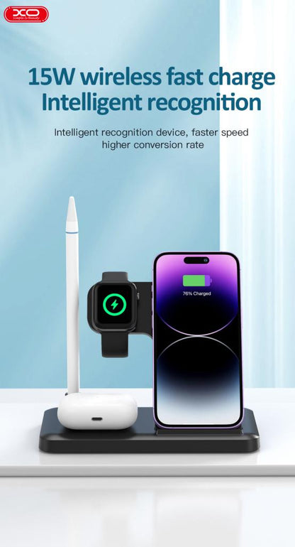 Cargador de Red Inalámbrico XO Design WX033 4en1, 15W, 1.67A, Negro