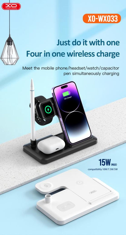Cargador de Red Inalámbrico XO Design WX033 4en1, 15W, 1.67A, Negro