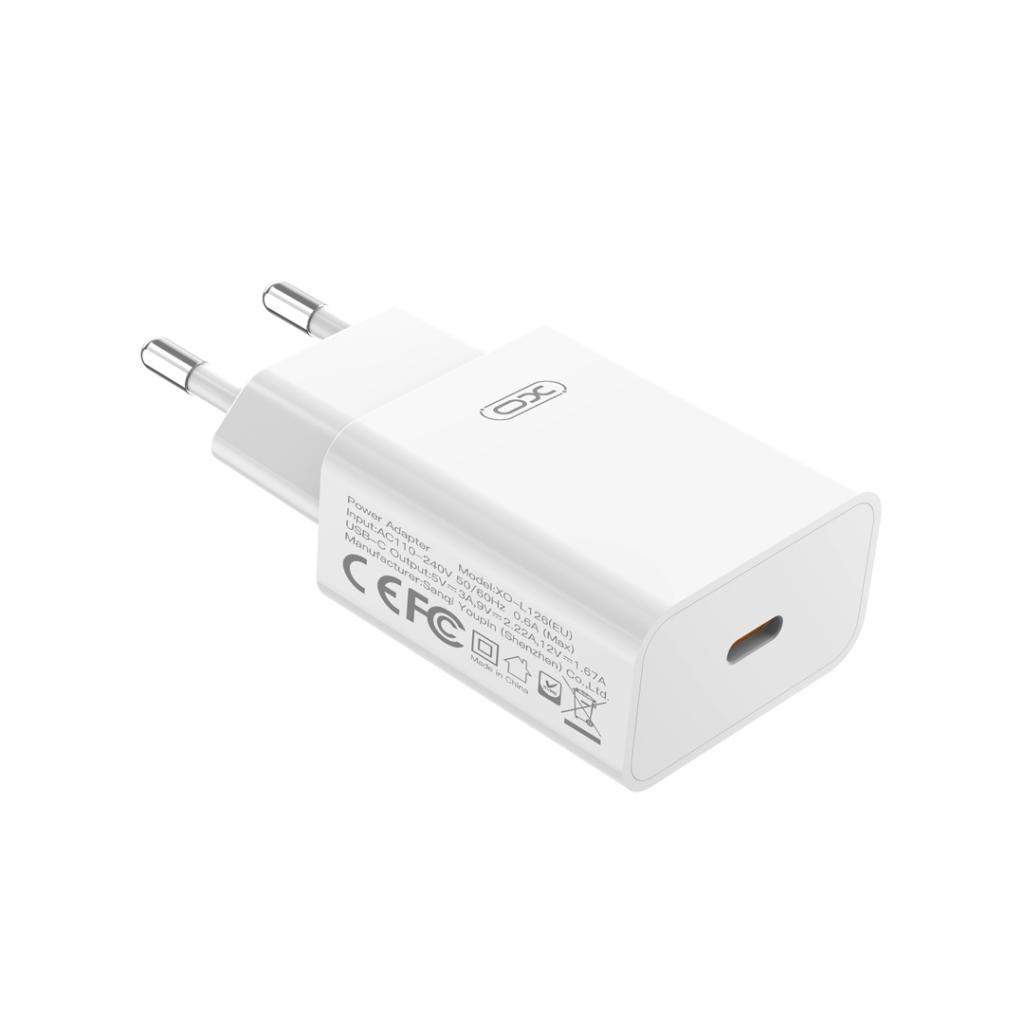 Cargador de Red XO Design L126, 20W, 3A, 1 x USB-C, Blanco
