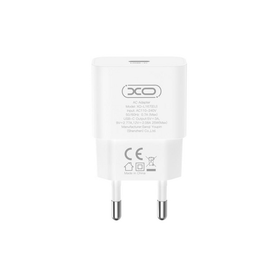 Cargador de Red XO Design L167, 25W, 3A, 1 x USB-C, Blanco