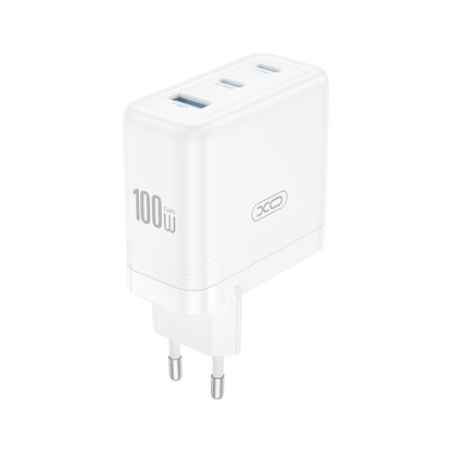 Cargador de Red XO Design CE35, 100W, 5A, 1 x USB-A - 2 x USB-C, Blanco
