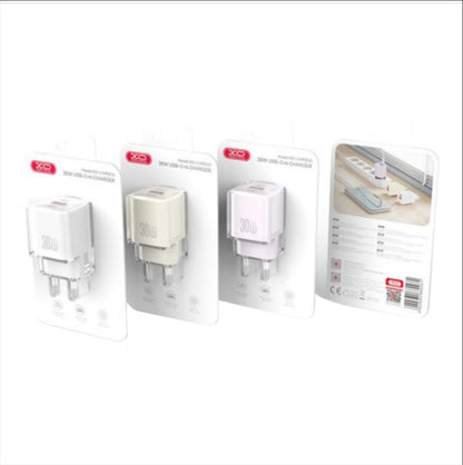 Cargador de Red XO Design L149, 30W, 3A, 1 x USB-A - 1 x USB-C, Blanco