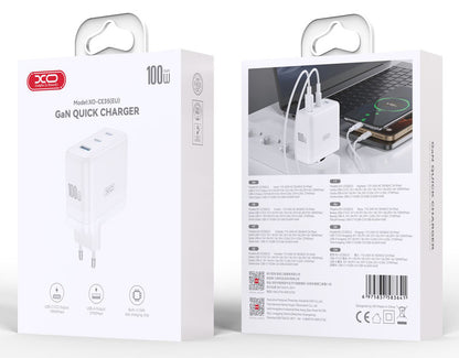 Cargador de Red XO Design CE35, 100W, 5A, 1 x USB-A - 2 x USB-C, Blanco